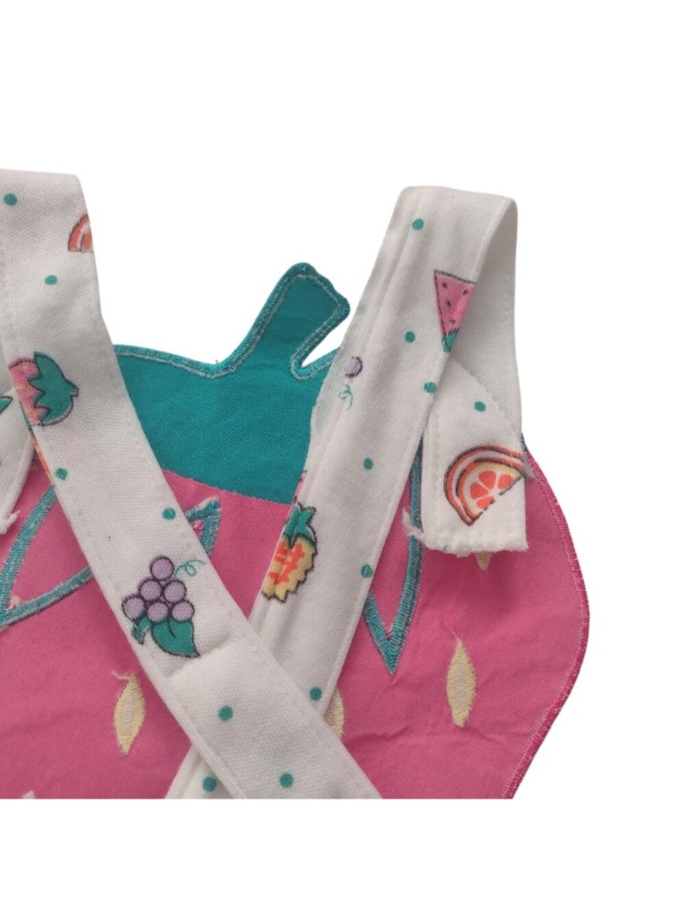 Vtg Fisher-Price Kidswear 2T Fruit-Print Romper NEW Deadstock w Strawberry Bib - Picture 6 of 8